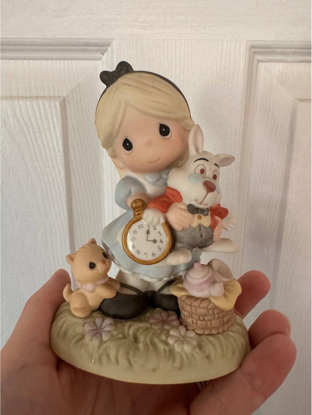 Precious Moments Alice in Wonderland Figurine with White Rabbit and Cat